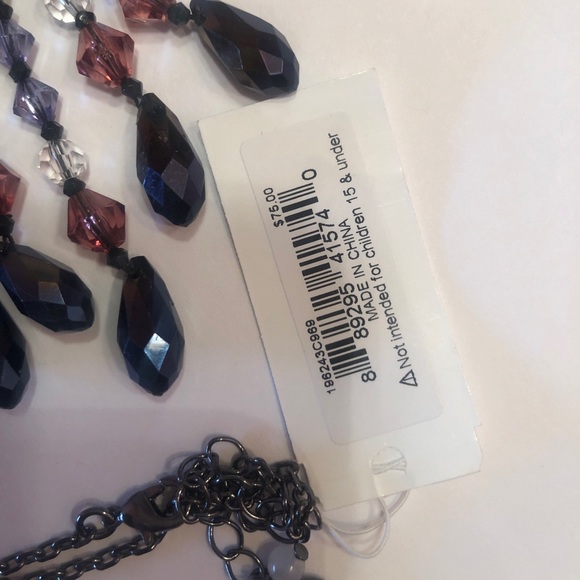 Betsey Johnson Hematite Tone Peacock Pendant Necklace Fringe & Crystal Accents - Picture 6 of 10